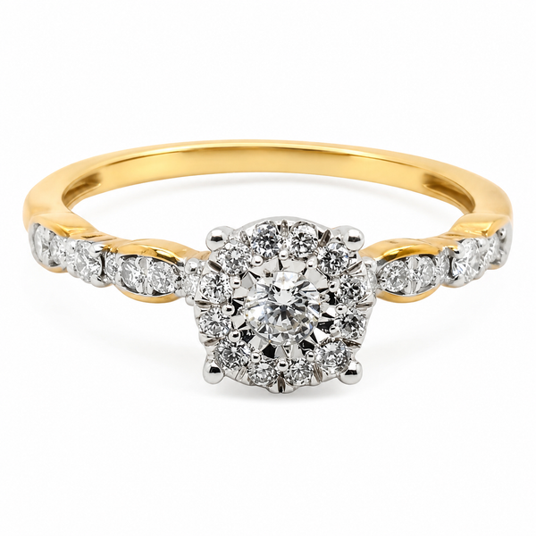 9ct Yellow Gold Round Cluster Diamond Ring 1102157