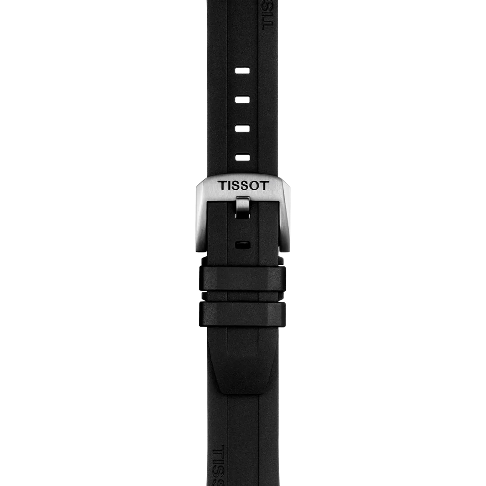 Tissot PRC 200 Chronograph rubber strap with standard buckle clasp detail