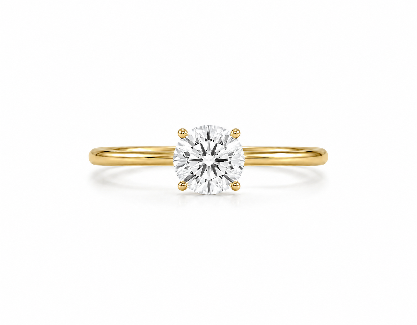 9ct yellow gold solitaire engagement ring with 1.00 carat round brilliant lab grown diamond in four-prong setting