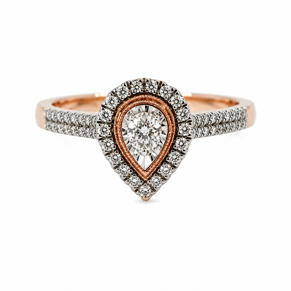 9ct Rose Gold Pear Cluster Diamond Engagement Ring 1102291