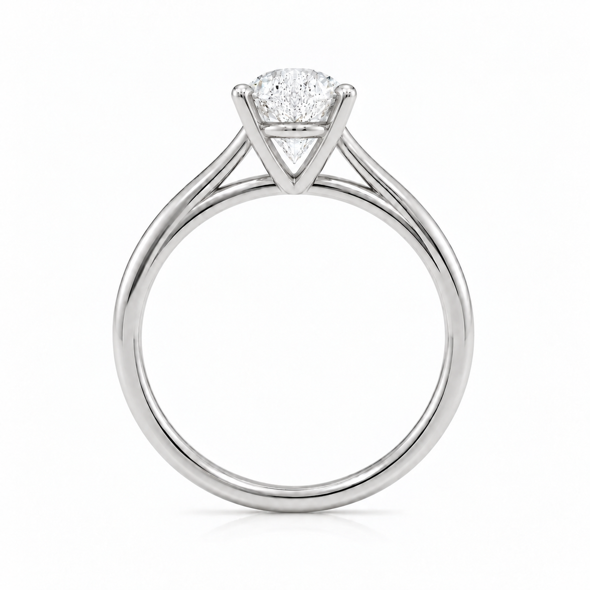 Slim polished court band with tapered cathedral-style shoulders, side profile