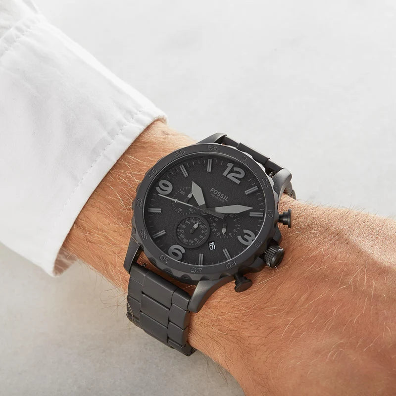 Fossil Nate Chronograph Quartz Black Stainless Steel Watch (JR1401)