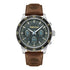 Timberland Parkman TDWGF0041301 quartz chronograph watch with green sunray dial, stainless steel case, and brown leather strap