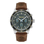 Timberland Parkman TDWGF0041301 quartz chronograph watch with green sunray dial, stainless steel case, and brown leather strap
