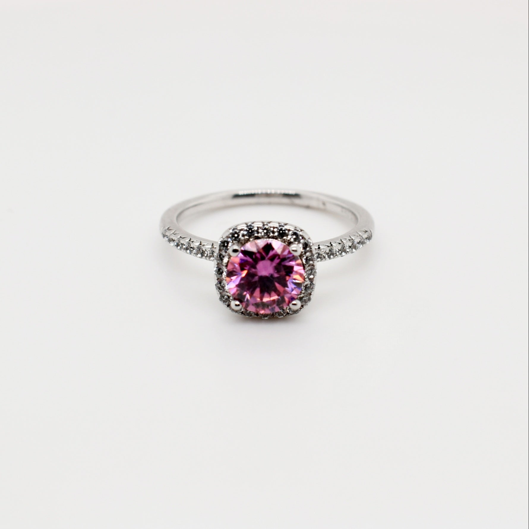 1ct Pink Cushion Cut Moissanite Ring