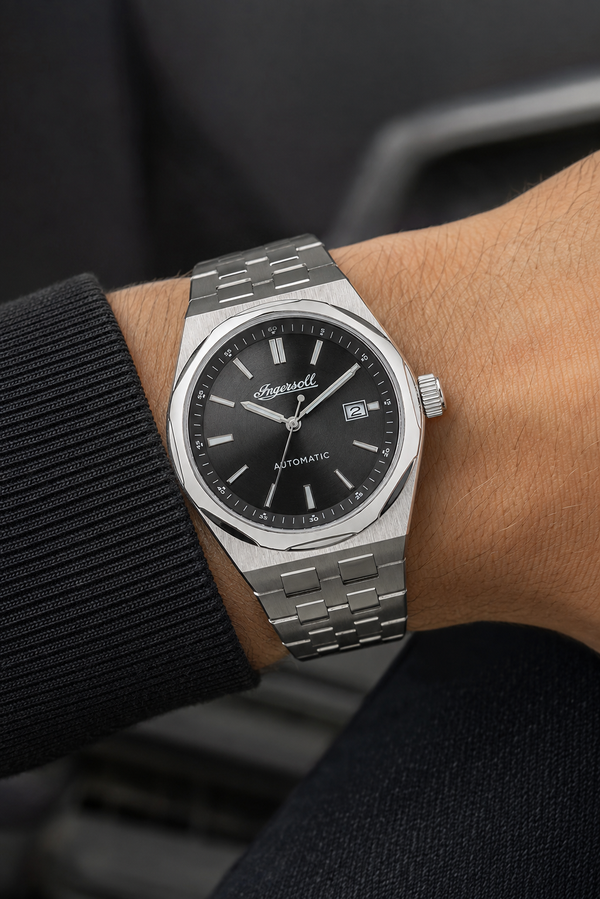Ingersoll The Rider Automatic Black Dial Stainless Steel Bracelet Watch (I16801)