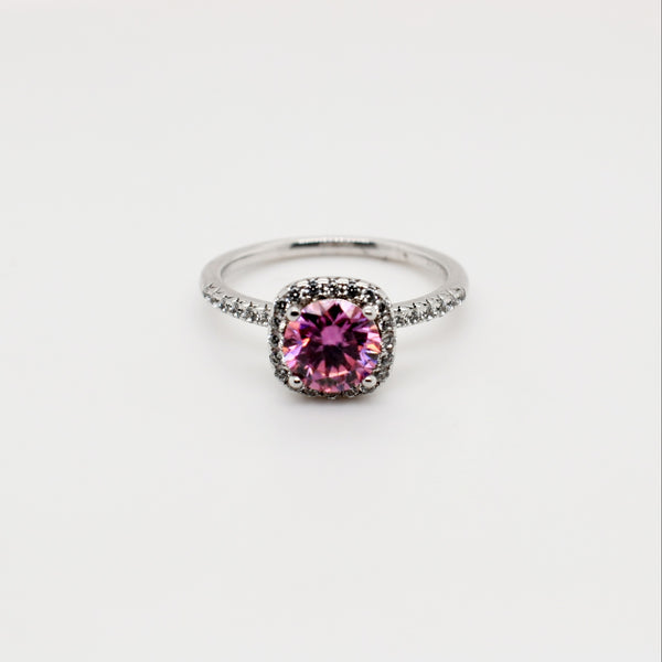 1ct Pink Cushion Cut Moissanite Ring