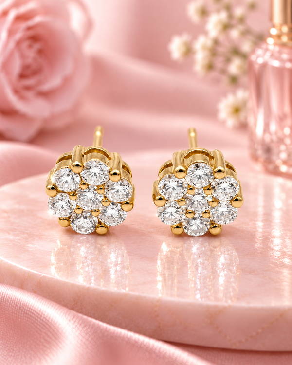 9ct Yellow Gold 1.00ct Flower Cluster Lab Grown Diamond Stud Earrings (2100428)