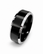 Black Tungsten Ring with Silver Bevelled Edge (TU19O)