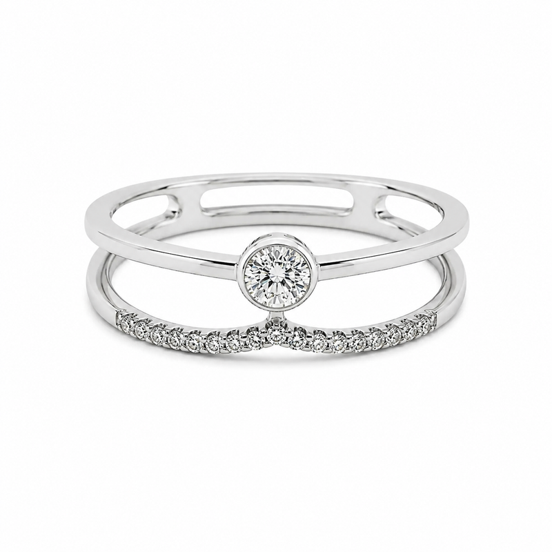 9ct White Gold Round Diamond Double Band Engagement Ring (1102301)
