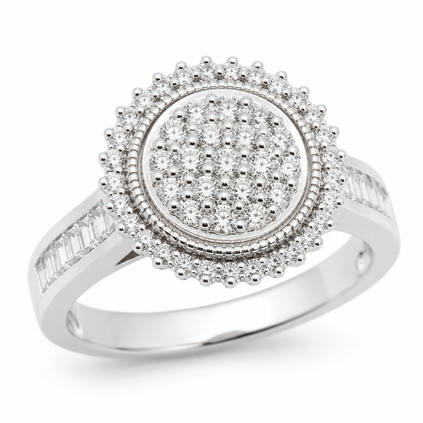 9ct White Gold Cluster Halo Diamond Engagement Ring 1102178