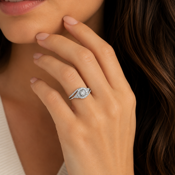 9ct White Gold Cluster Halo Diamond Engagement Ring 1102147
