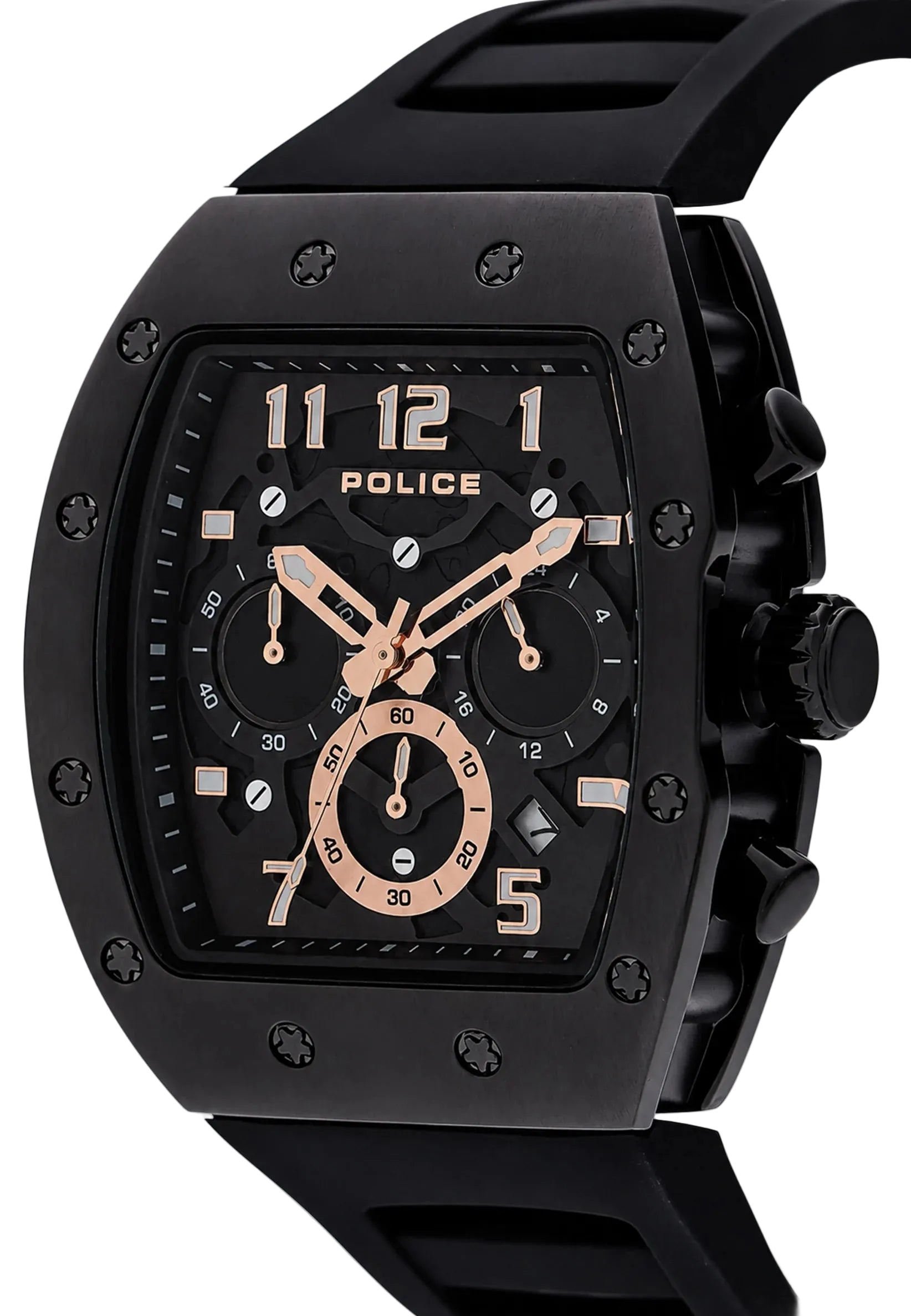 Police Chronograph Quartz Black Dial Tonneau Case Silicone Strap Watch (PEWGQ2240102)