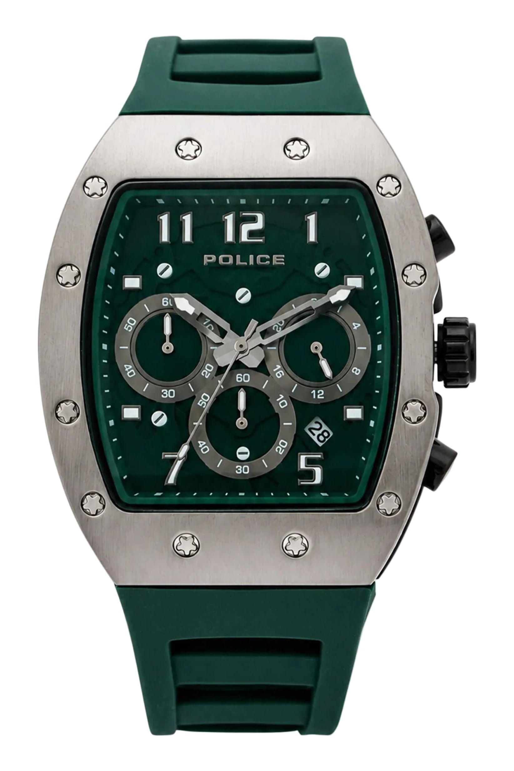 Police Chronograph Tonneau Green Dial Gunmetal Rubber Watch (PEWGQ2240103)