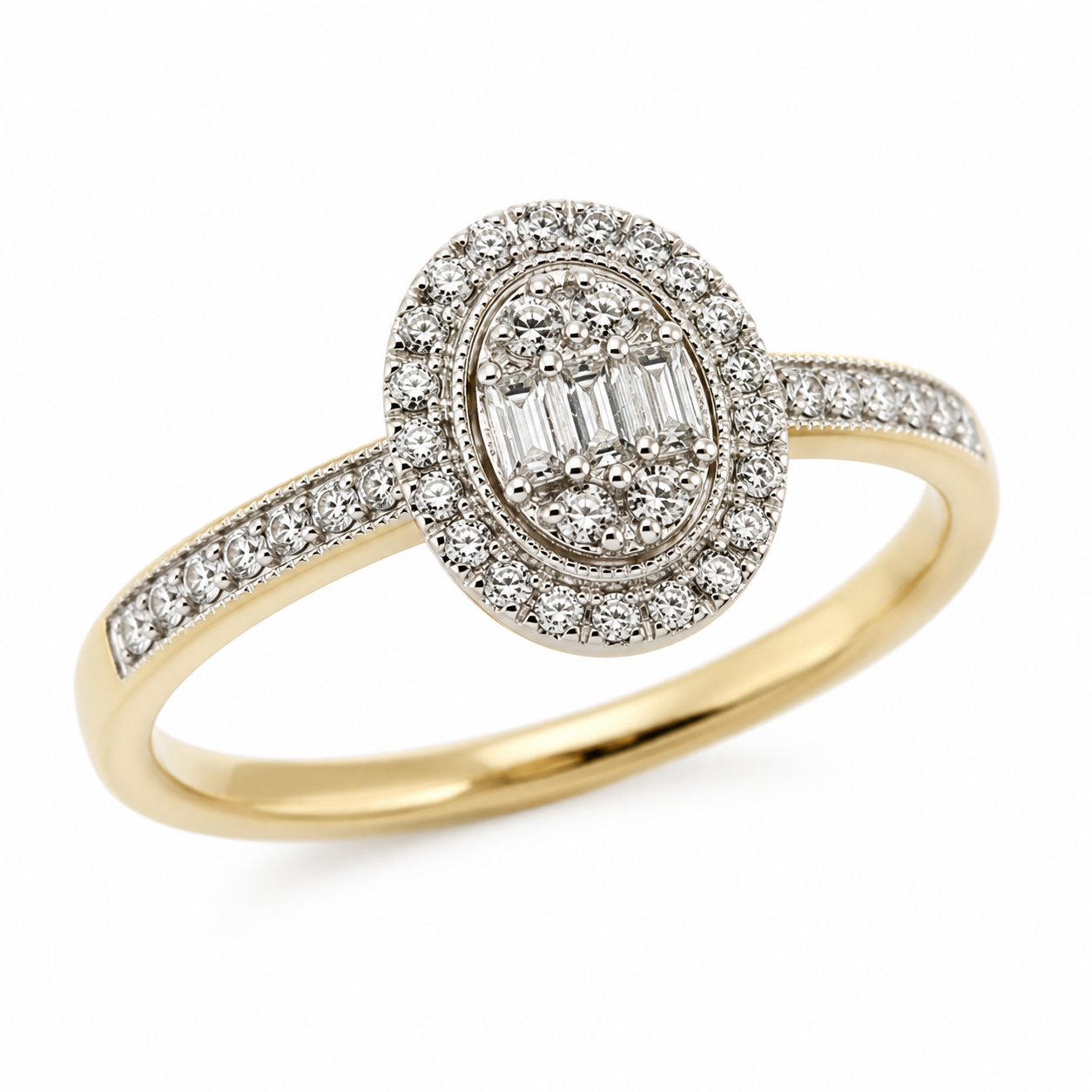 9ct Yellow Gold Oval Halo Diamond Engagement Ring 1102169