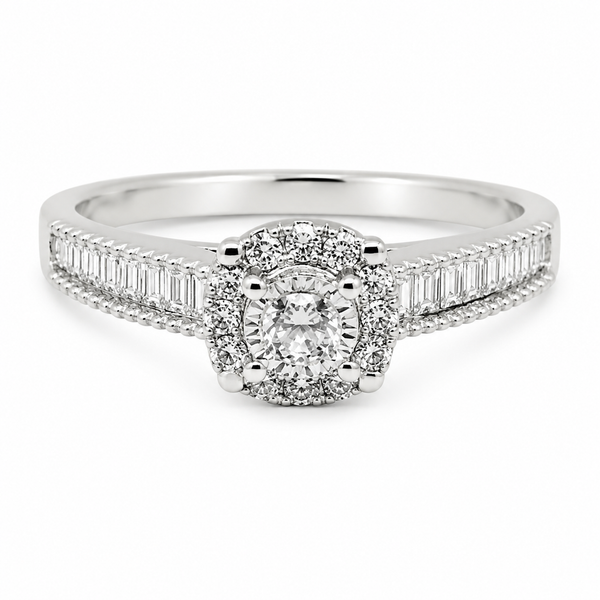 9ct White Gold Baguette Side Diamond Ring 1102146
