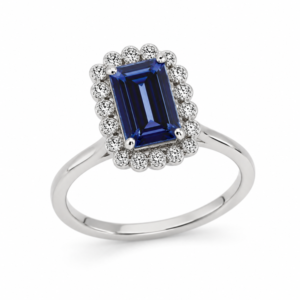 9ct White Gold Emerald Tanzanite Diamond Engagement Ring 1102284