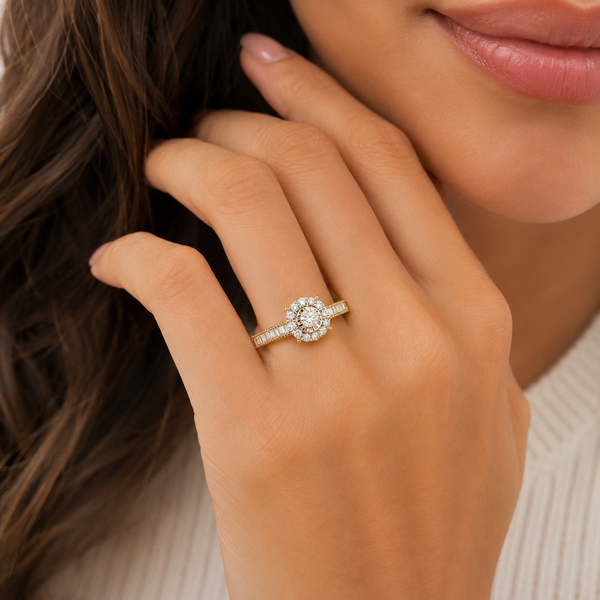 9ct Yellow Gold 4 Claw Cluster Diamond Engagement Ring 1102145