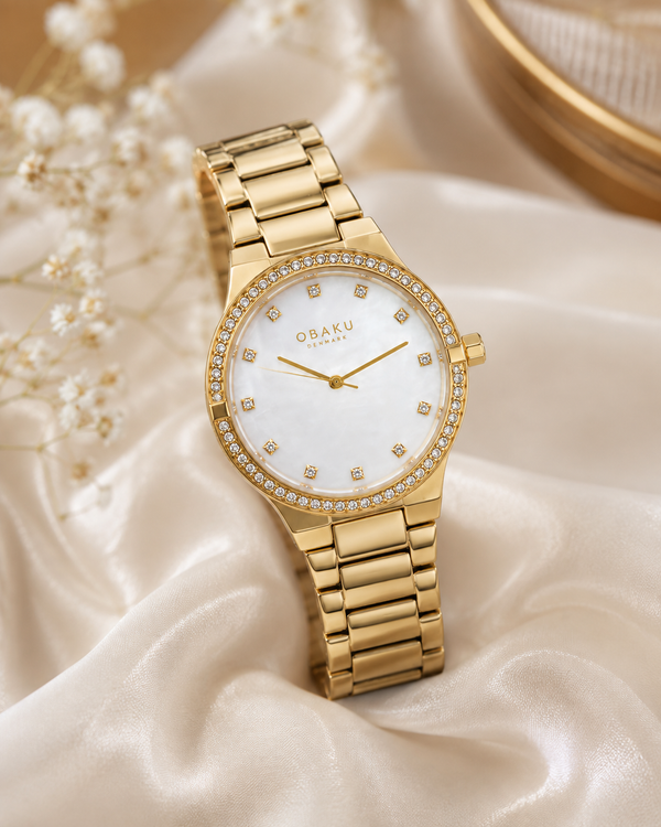 Obaku V317LEGWSG Quartz White Dial Gold-Plated Stainless Steel Watch 32mm