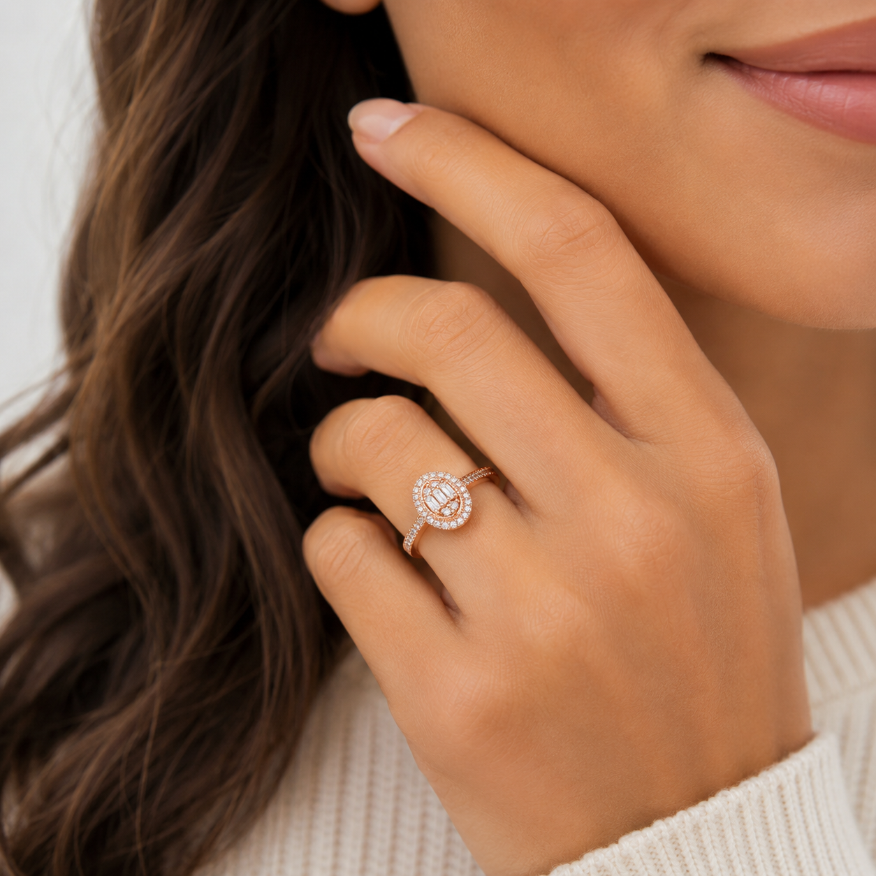 9ct Rose Gold Oval Halo Diamond Ring 1102168