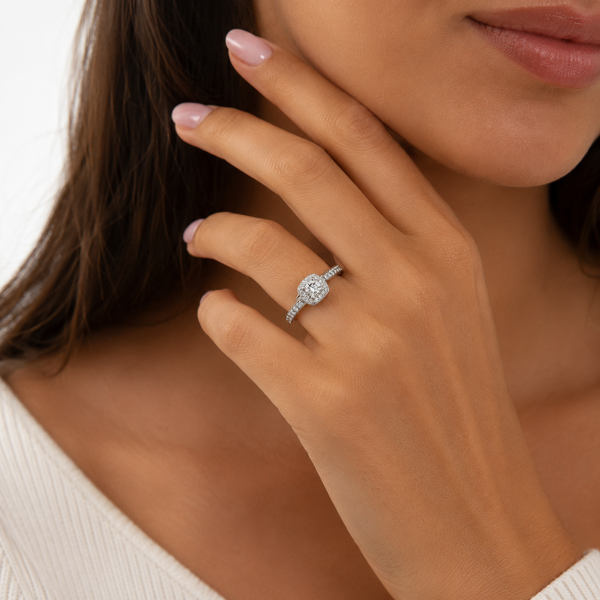 9ct White Gold Halo Diamond Engagement Ring 1102001 - Cassim & Co South Africa