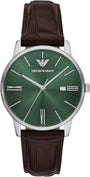 Emporio Armani Minimalist AR11672 men's quartz watch with 39mm steel case and green sunray dial