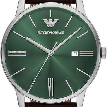 Emporio Armani Minimalist AR11672 men's quartz watch with 39mm steel case and green sunray dial