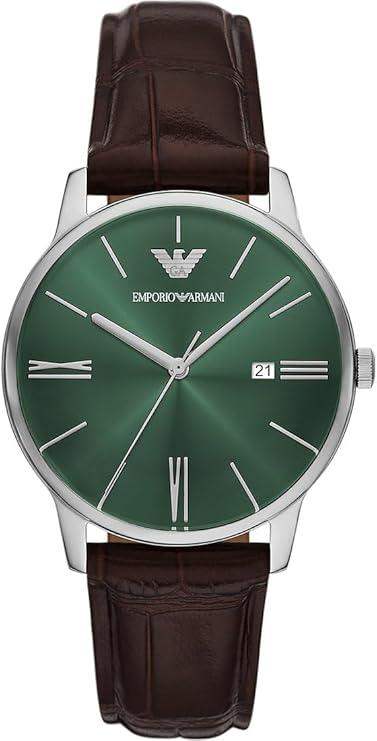 Emporio Armani Minimalist AR11672 men's quartz watch with 39mm steel case and green sunray dial