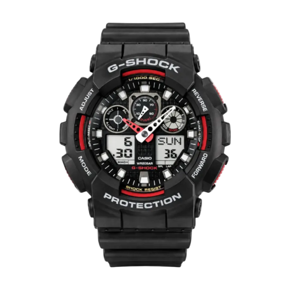 Casio G-Shock GA-100-1A4 Quartz Chronograph Black & Red Resin Watch 200m (GA-100-1A4DR)