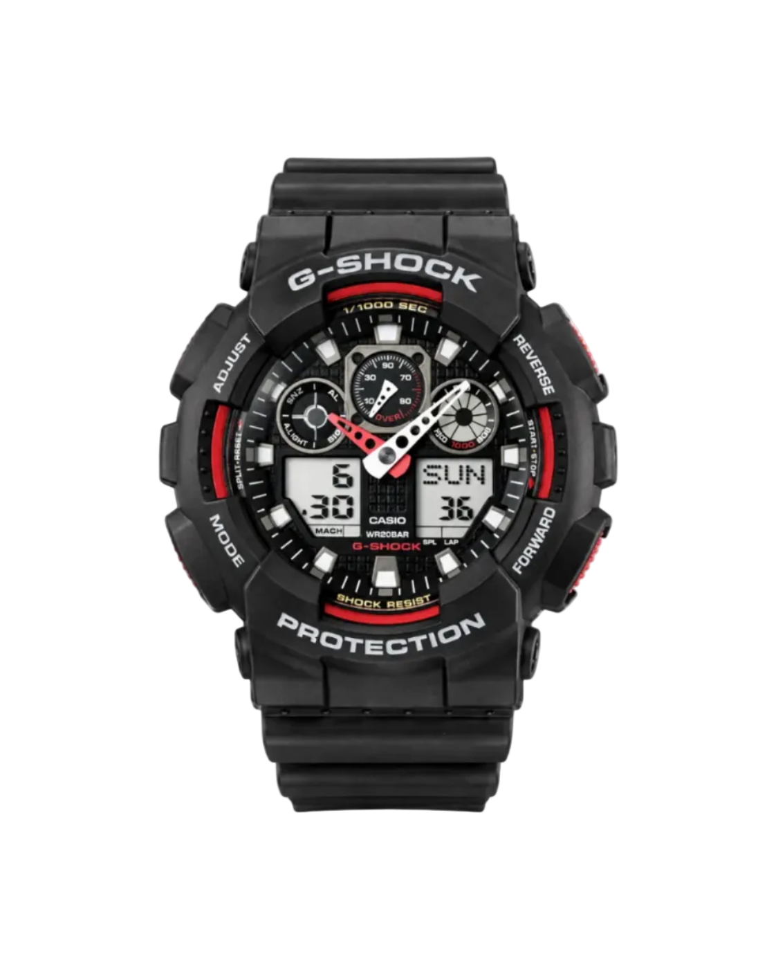 Casio G-Shock GA-100-1A4 Quartz Chronograph Black & Red Resin Watch 200m (GA-100-1A4DR)