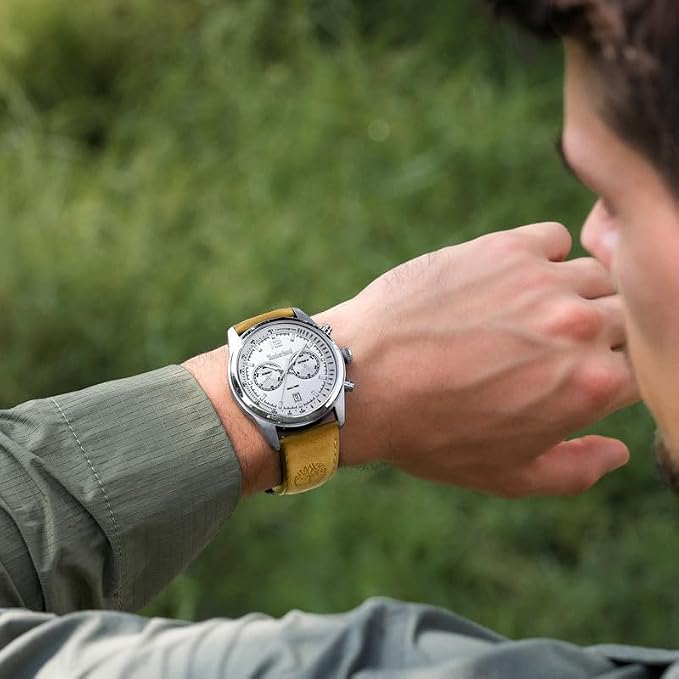 Timberland Northbridge Dual Time Quartz Chronograph White Dial Tan Leather Watch (TDWGF0094401)