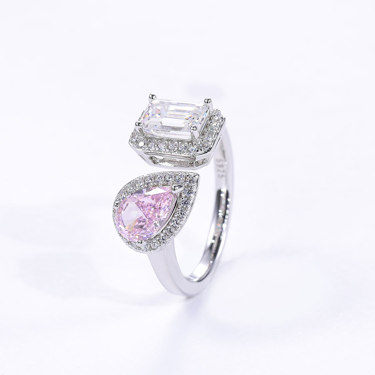 Baguette & Pink Pear Moissanite Ring – M57A - Cassim & Co South Africa