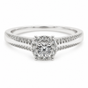 9ct white gold round cluster diamond engagement ring with halo setting and pavé split shank shoulders