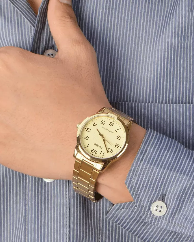 Casio Enticer MTP-V001G Quartz Gold Dial Stainless Steel Watch (MTP-V001G-9BUDF)