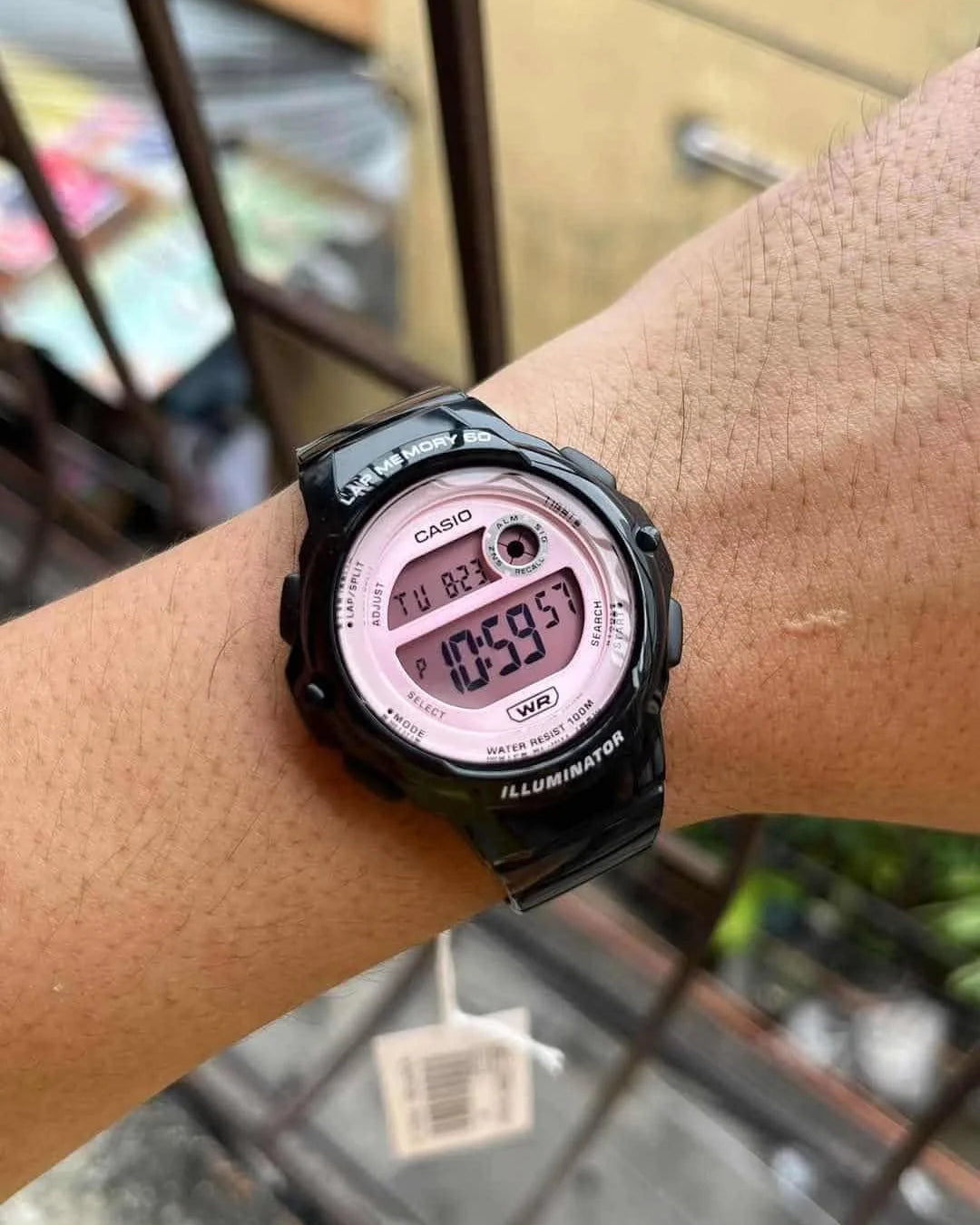 Casio LWS-1200H-1A2 Digital 100m Water Resistant Pink Dial Black Resin Watch