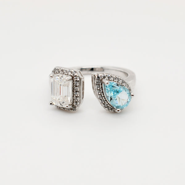 Baguette & Blue Pear Moissanite Ring