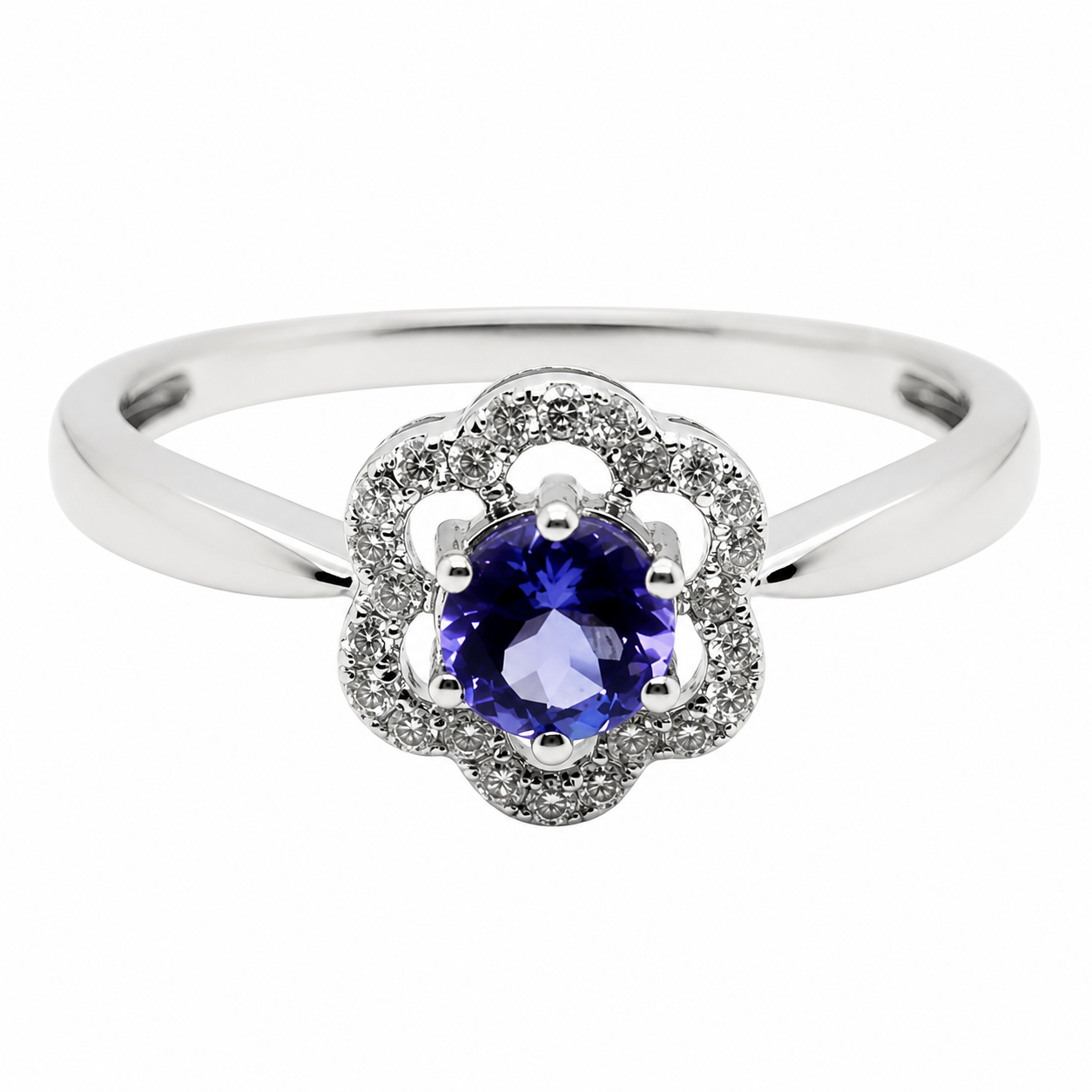 9ct White Gold Tanzanite Flower Diamond Ring 1101929