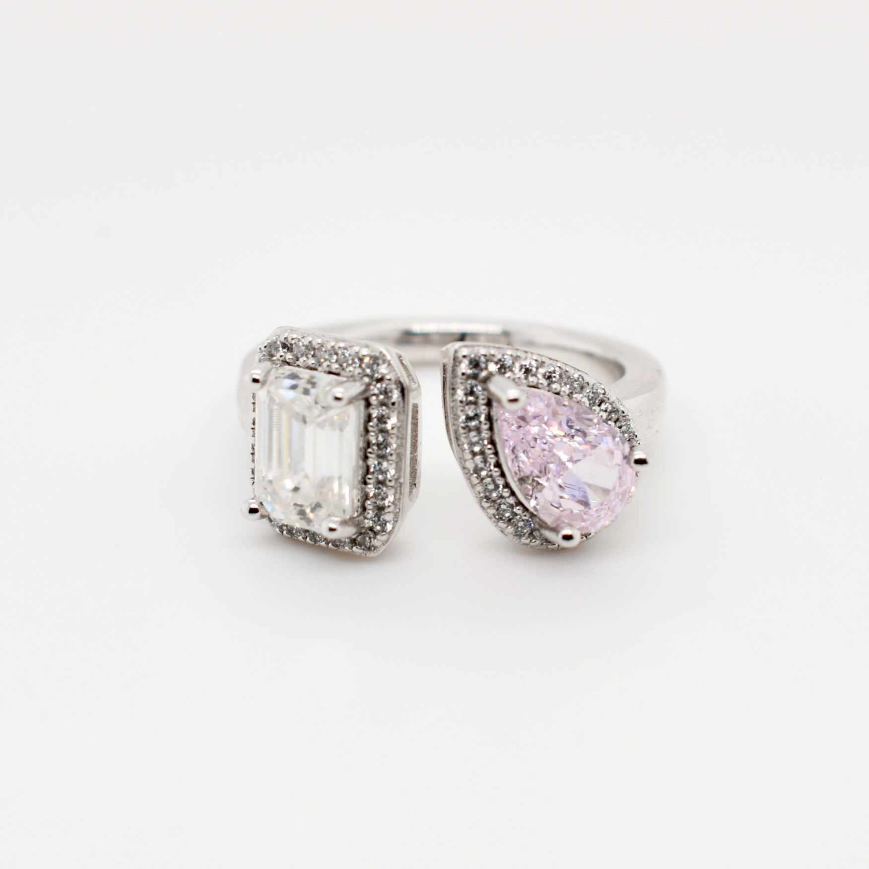 Baguette & Pink Pear Moissanite Ring