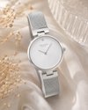 Obaku Diamant Quartz White Dial Stainless Steel Mesh Watch 32mm (V256LXCIMC)