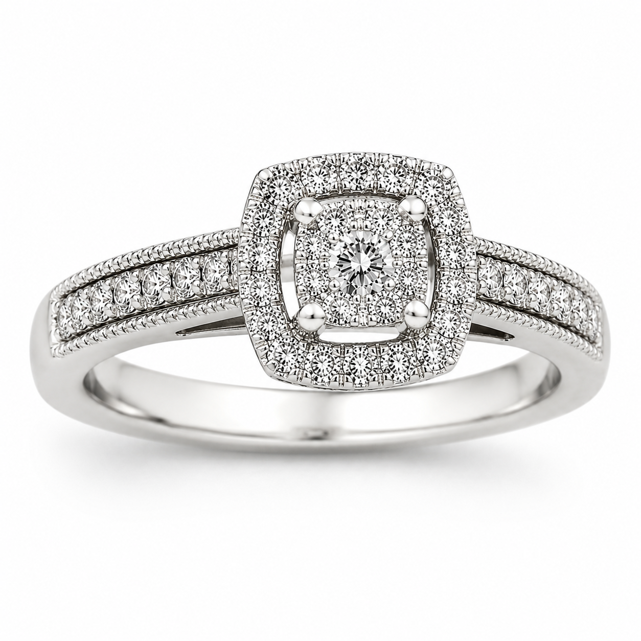 9ct White Gold Halo Cushion Cut Diamond Ring 1101958