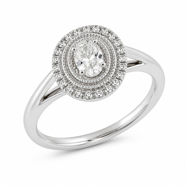 9ct White Gold Solitaire Halo Diamond Engagement Ring 1102183