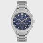 Daniel Klein Exclusive quartz chronograph with blue dial, applied indices, three subdials and steel bracelet