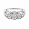 9ct white gold diamond cluster engagement ring with three-stone halo design and pavé split shank band from Cassim & Co Johannesburg