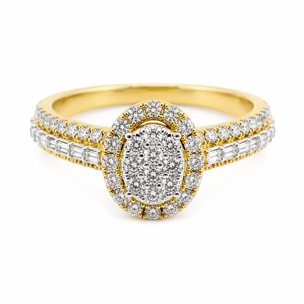 9ct Yellow Gold Cluster Halo Diamond Ring 1102273