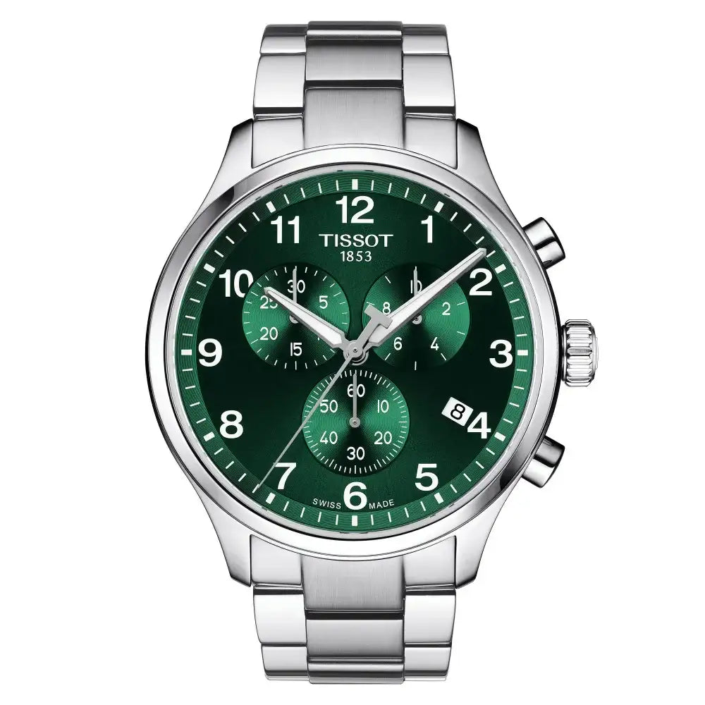 Tissot Chrono XL Classic green sunray dial quartz chronograph watch with stainless steel bracelet T116.617.11.092.00