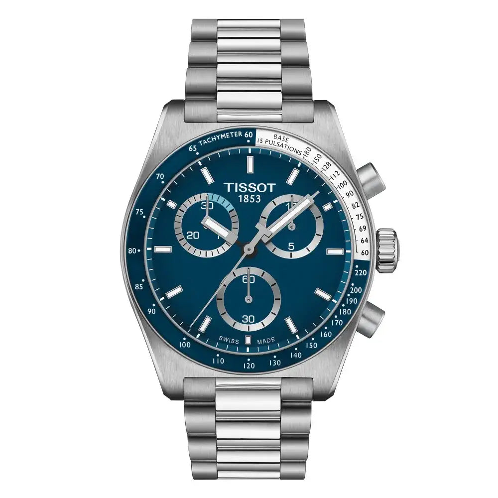 Tissot PR 516 Chronograph 40mm blue dial stainless steel bracelet watch