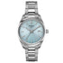Tissot PR 100 Swiss quartz watch with ice blue sunray dial, 34mm stainless steel case and integrated bracelet, reference T150.210.11.351.00