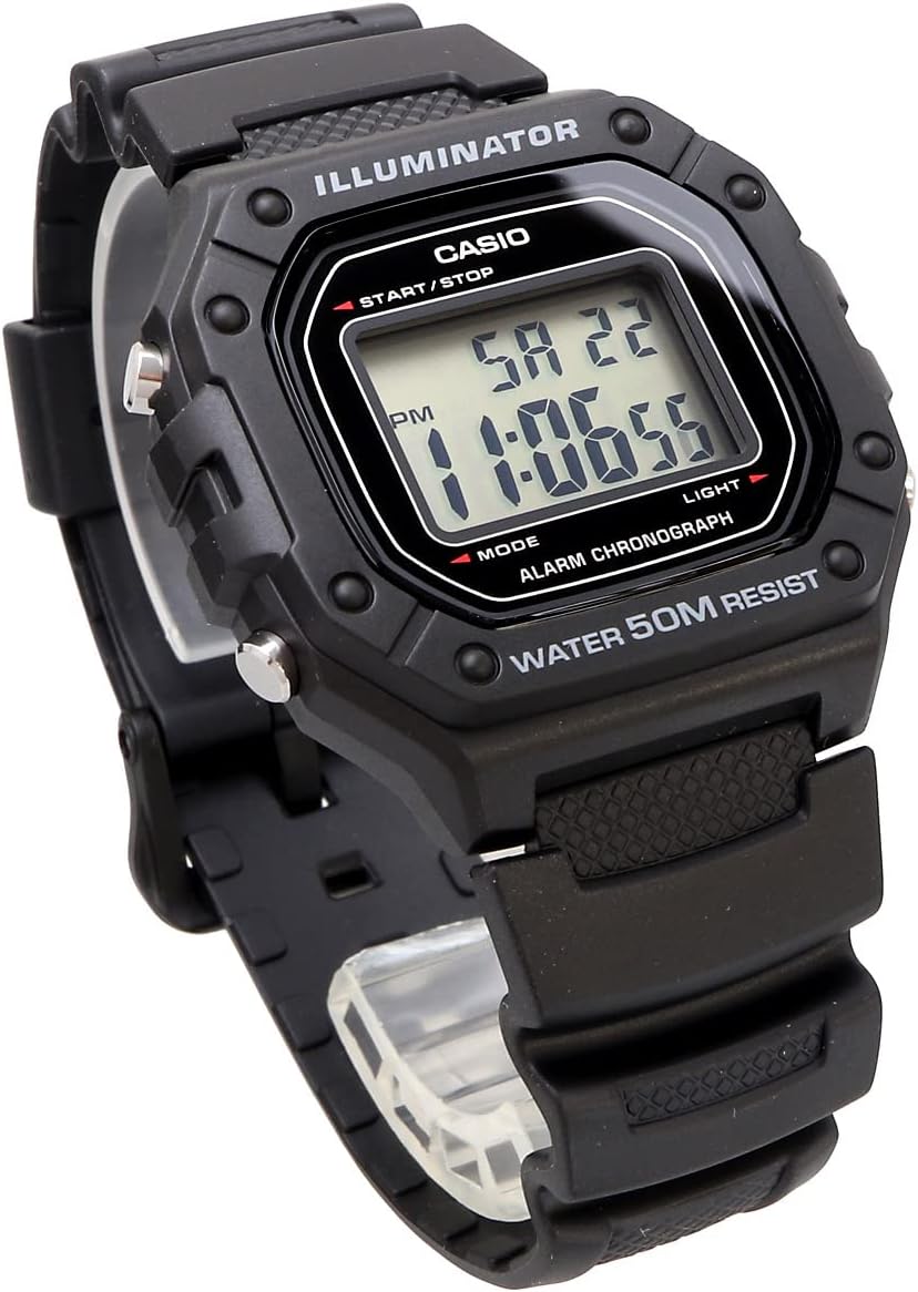 Casio W-218H-1AVDF Digital Illuminator Black Resin Alarm Chronograph Watch (W218H-1AV)