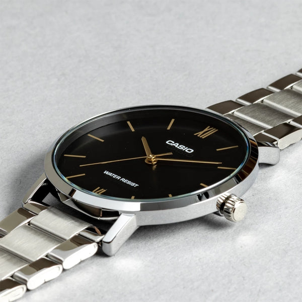 Casio MTP-VT01D-1B Quartz Black Dial Gold Index Stainless Steel Watch
