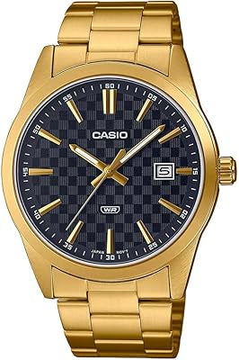 Casio men’s gold-tone stainless steel watch with black dial – MTP-VD03G-1AUDF